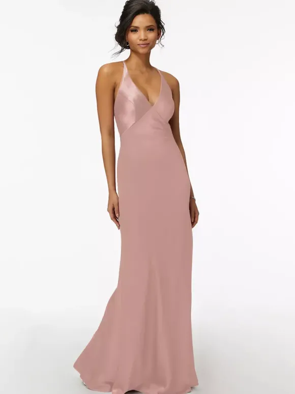 Robe de demoiselle d'honneur gaine longueur au sol fermeture éclair tissu satiné robe de soirée de mariage
