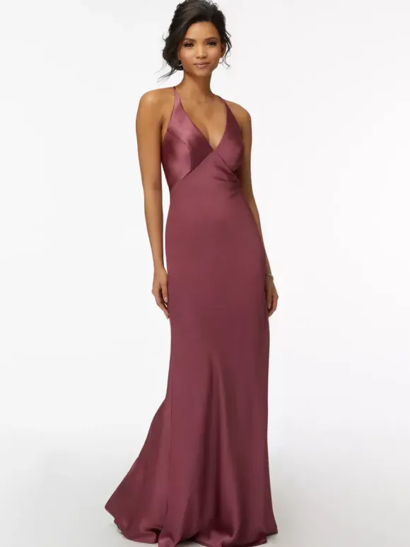 Robe de demoiselle d'honneur gaine longueur au sol fermeture éclair tissu satiné robe de soirée de mariage