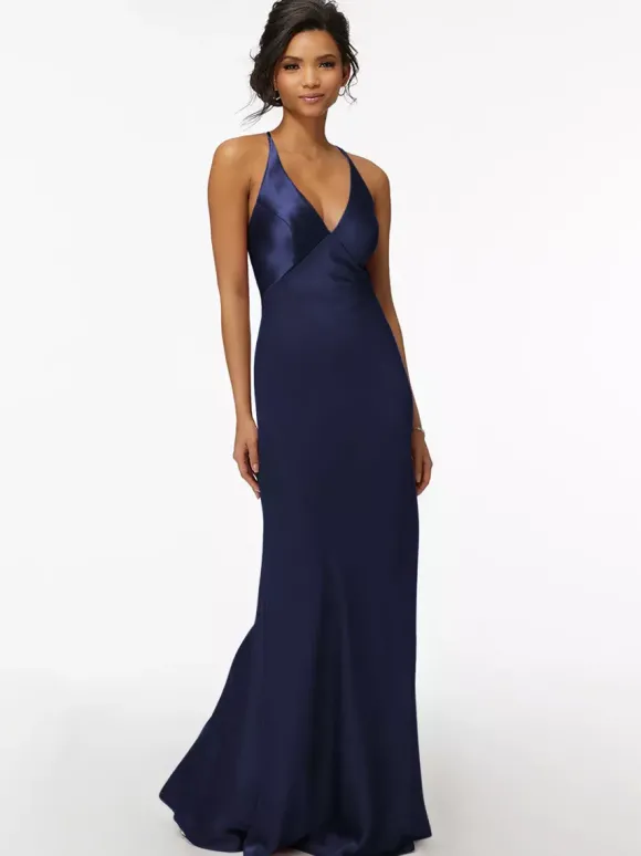 Robe de demoiselle d'honneur gaine longueur au sol fermeture éclair tissu satiné robe de soirée de mariage