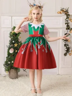 Robe de fête pour Noël en polyester en polyester polyester imprimé floral imprimement des vacances de Noël robe