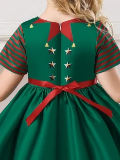 Robe de fête pour Noël Green Polyester Fibre à imprimé floral Costumes de vacances de Noël