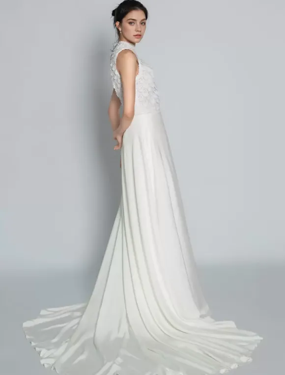 Robe de mariée 2 Pièces en dentelle Ivoire sans manches Robe de Mariée Simple Robes de mariée