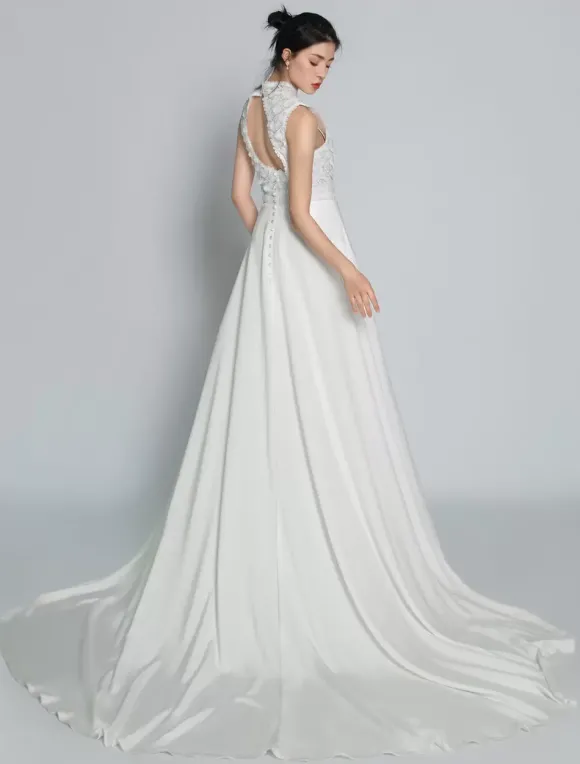 Robe de mariée 2 Pièces en dentelle Ivoire sans manches Robe de Mariée Simple Robes de mariée