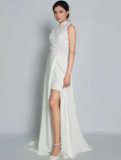 Robe de mariée 2 Pièces en dentelle Ivoire sans manches Robe de Mariée Simple Robes de mariée