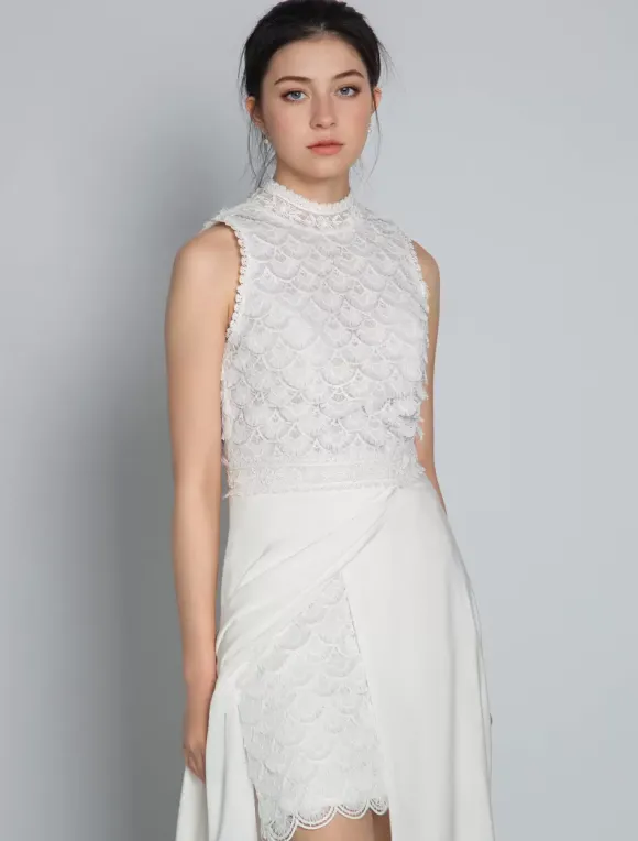 Robe de mariée 2 Pièces en dentelle Ivoire sans manches Robe de Mariée Simple Robes de mariée