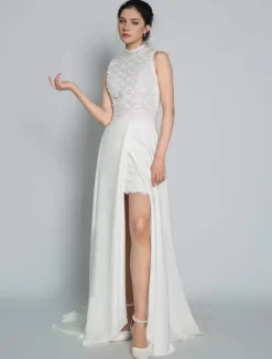 Robe de mariée 2 Pièces en dentelle Ivoire sans manches Robe de Mariée Simple Robes de mariée