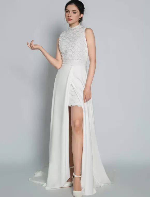 Robe de mariée 2 Pièces en dentelle Ivoire sans manches Robe de Mariée Simple Robes de mariée