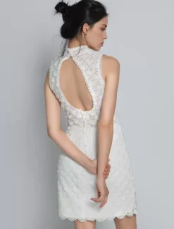 Robe de mariée 2 Pièces en dentelle Ivoire sans manches Robe de Mariée Simple Robes de mariée