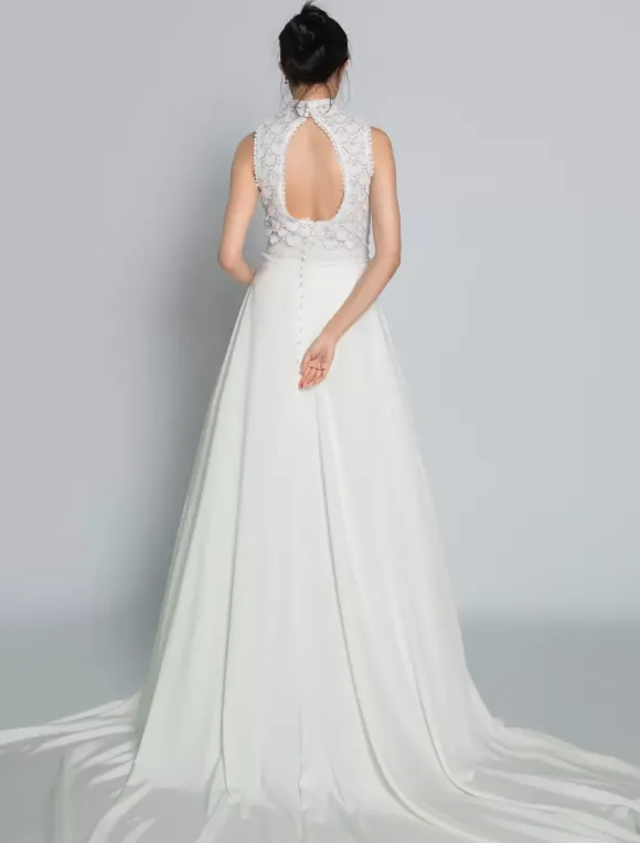 Robe de mariée 2 Pièces en dentelle Ivoire sans manches Robe de Mariée Simple Robes de mariée