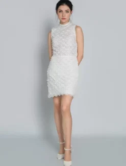 Robe de mariée 2 Pièces en dentelle Ivoire sans manches Robe de Mariée Simple Robes de mariée