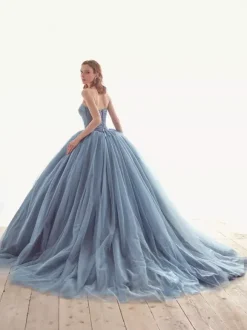 Robe de mariée bleue avec train bustier sans manches à lacets taille naturelle longue tull polyester robes de mariée