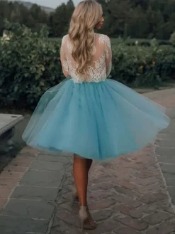 Robe de mariée courte manche longue top en dentelle jupe en tulle 2 pièces