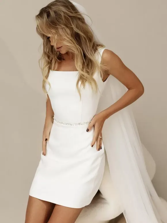 Robe de mariée courte mini col carré sans manches robe de mariée courte