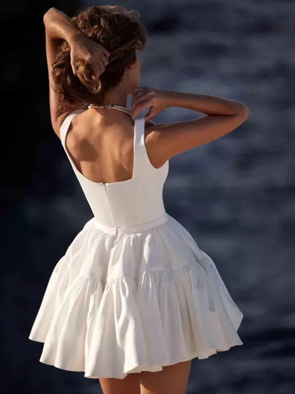Robe de mariée courte mini col carré sans manches robe de mariée courte