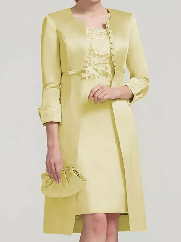 Robe de mariée en dentelle pour mère col bijou longueur aux genoux robes deux pièces pour invités de mariage