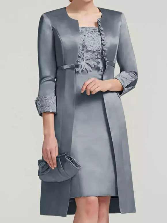 Robe de mariée en dentelle pour mère col bijou longueur aux genoux robes deux pièces pour invités de mariage