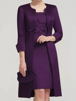 Robe de mariée en dentelle pour mère col bijou longueur aux genoux robes deux pièces pour invités de mariage