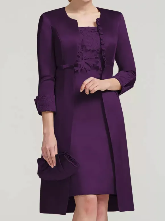 Robe de mariée en dentelle pour mère col bijou longueur aux genoux robes deux pièces pour invités de mariage