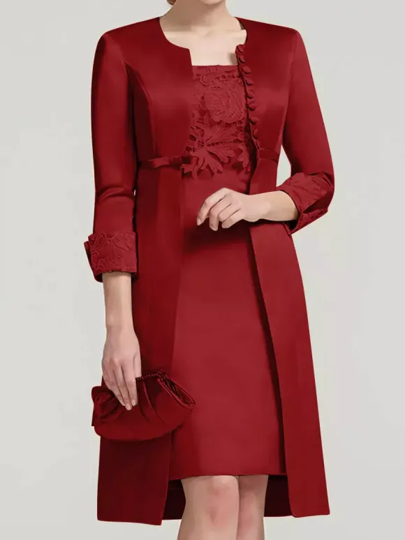 Robe de mariée en dentelle pour mère col bijou longueur aux genoux robes deux pièces pour invités de mariage