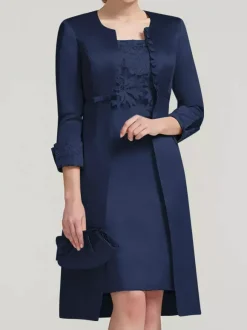 Robe de mariée en dentelle pour mère col bijou longueur aux genoux robes deux pièces pour invités de mariage