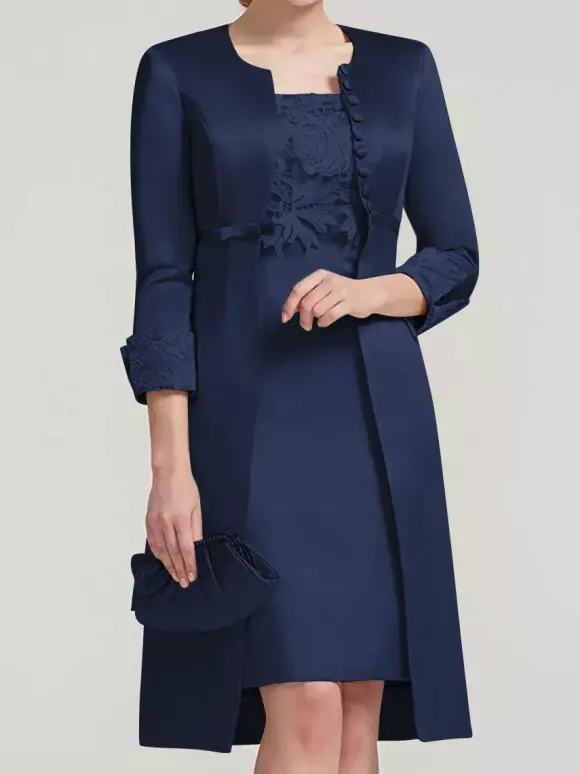 Robe de mariée en dentelle pour mère col bijou longueur aux genoux robes deux pièces pour invités de mariage