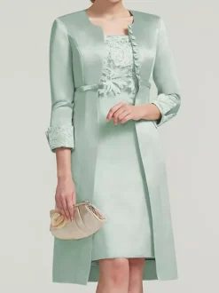 Robe de mariée en dentelle pour mère col bijou longueur aux genoux robes deux pièces pour invités de mariage