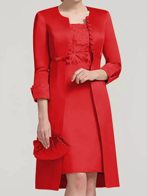 Robe de mariée en dentelle pour mère col bijou longueur aux genoux robes deux pièces pour invités de mariage