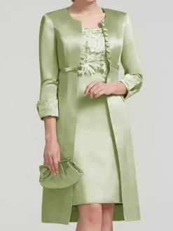 Robe de mariée en dentelle pour mère col bijou longueur aux genoux robes deux pièces pour invités de mariage