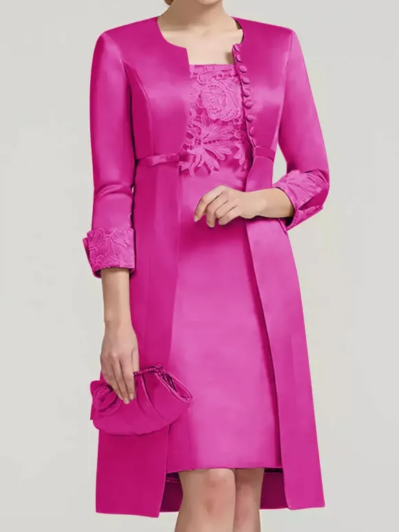 Robe de mariée en dentelle pour mère col bijou longueur aux genoux robes deux pièces pour invités de mariage