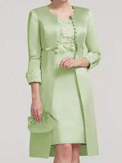 Robe de mariée en dentelle pour mère col bijou longueur aux genoux robes deux pièces pour invités de mariage