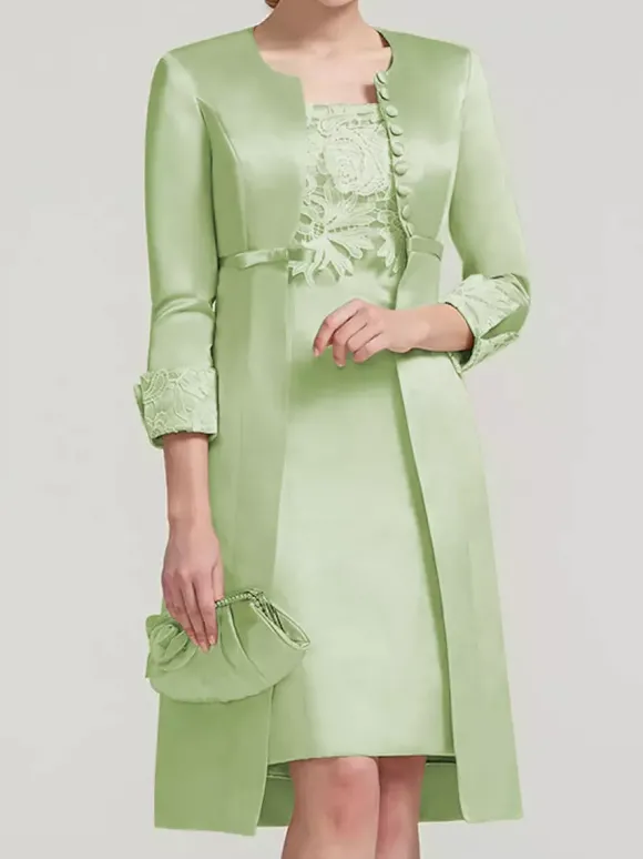 Robe de mariée en dentelle pour mère col bijou longueur aux genoux robes deux pièces pour invités de mariage