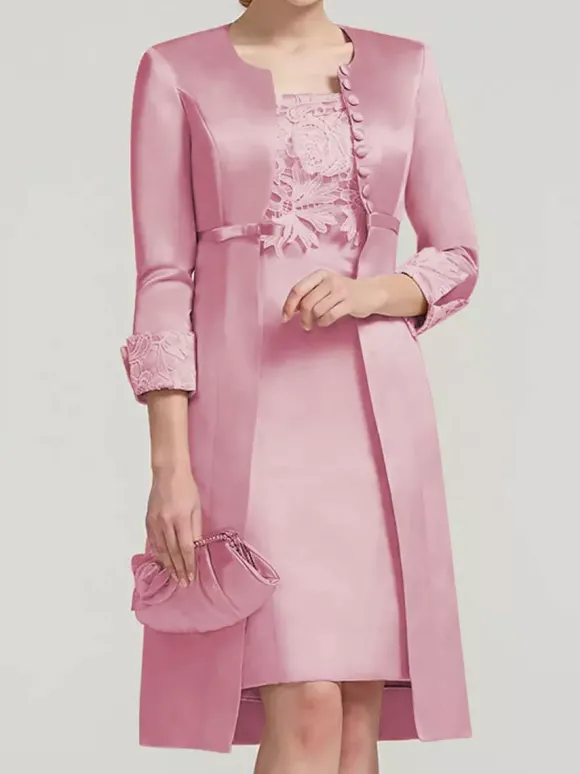 Robe de mariée en dentelle pour mère col bijou longueur aux genoux robes deux pièces pour invités de mariage