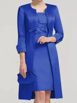 Robe de mariée en dentelle pour mère col bijou longueur aux genoux robes deux pièces pour invités de mariage