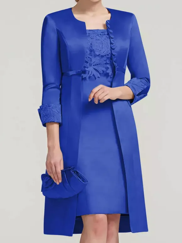 Robe de mariée en dentelle pour mère col bijou longueur aux genoux robes deux pièces pour invités de mariage