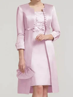Robe de mariée en dentelle pour mère col bijou longueur aux genoux robes deux pièces pour invités de mariage
