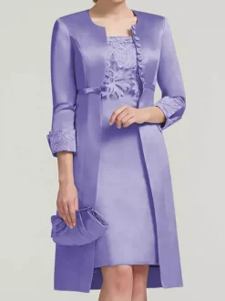 Robe de mariée en dentelle pour mère col bijou longueur aux genoux robes deux pièces pour invités de mariage