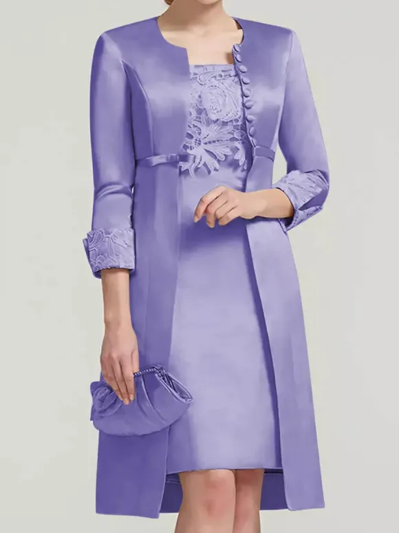 Robe de mariée en dentelle pour mère col bijou longueur aux genoux robes deux pièces pour invités de mariage