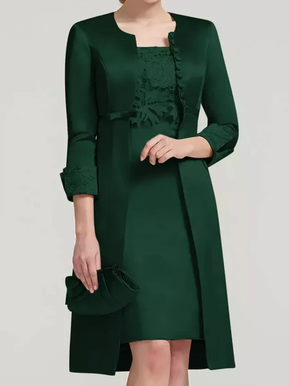 Robe de mariée en dentelle pour mère col bijou longueur aux genoux robes deux pièces pour invités de mariage