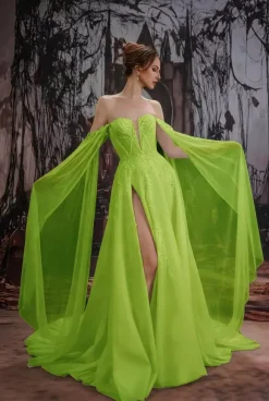 Robe de mariée gothique noire en dentelle coupe trapèze manches longues taille naturelle à volants et traîne
