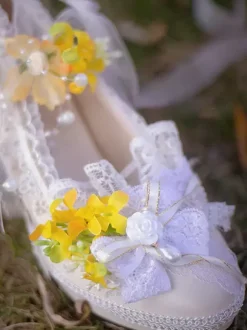Robe de mariée Lolita Chaussures Lolita Bloc de couleur violet Dentelle Fleurs N艙uds Bout rond Escarpins Lolita en cuir PU