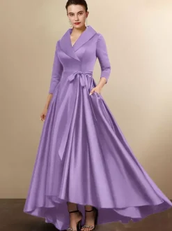 Robe de mariée mère 2026 manches 3/4 A-ligne ceinture robes d'invité de mariage personnalisation gratuite