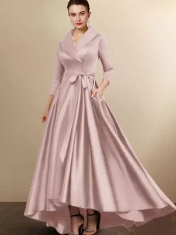 Robe de mariée mère 2026 manches 3/4 A-ligne ceinture robes d'invité de mariage personnalisation gratuite