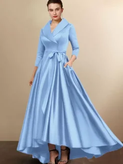 Robe de mariée mère 2026 manches 3/4 A-ligne ceinture robes d'invité de mariage personnalisation gratuite