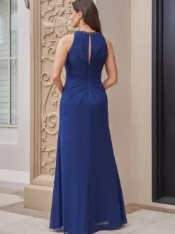 Robe de mariée mère de la mariée col bijou sans manches ligne a avec des appliques longueur au sol robes d'invitées pour mariage