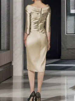 Robe de mariée pour mère col en V demi-manches ligne a robes d'invitées de mariage plissées