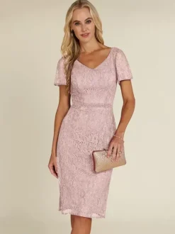 Robe de mariée pour mère col en V manches courtes dentelle courte longueur aux genoux robes d'invitées de mariage