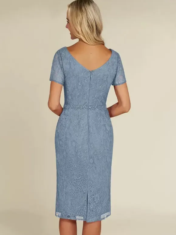 Robe de mariée pour mère col en V manches courtes dentelle courte longueur aux genoux robes d'invitées de mariage