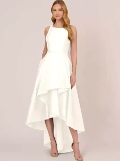 Robe de mariée pour mère col bijou sans manches ligne a volants robes d'invitées de mariage irrégulières