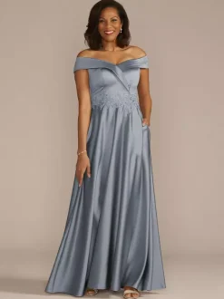 Robe de mariée pour mère col bateau sans manches ligne a embellissement en dentelle robes d'invitées de mariage