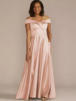 Robe de mariée pour mère col bateau sans manches ligne a embellissement en dentelle robes d'invitées de mariage